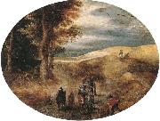 unknow artist A Hilly landscape with a Horse-Drawn cart and other oil painting